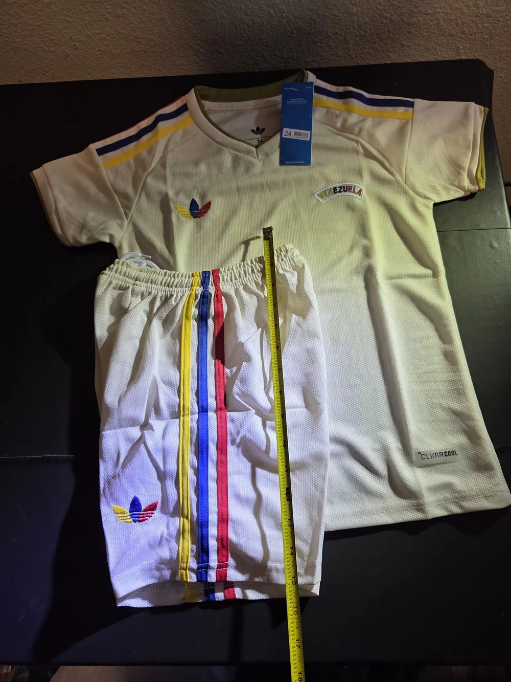 Adidas Kids Venezuela Tee & Shorts Set - Cream with Tricolor Stripes